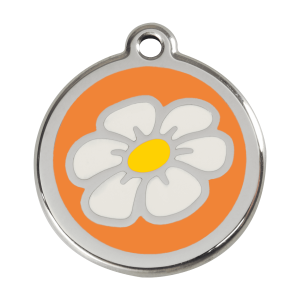 Médaille chien Marguerite Orange Taille L en émail et acier inoxydable