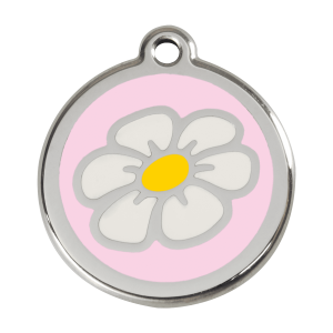 Médaille chien Marguerite Rose Taille L en émail et acier inoxydable