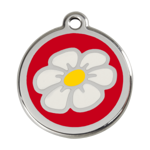 Médaille chien Marguerite Rouge Taille L en émail et acier inoxydable