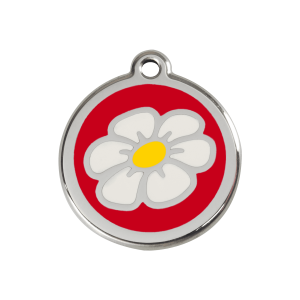 Médaille chien Marguerite Rouge Taille M en émail et acier inoxydable
