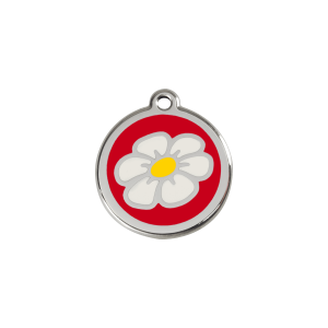Médaille chat Marguerite Rouge S 20mm émail et acier inoxydable
