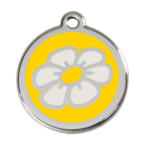 Médaille chien Marguerite Jaune Taille L en émail et acier inoxydable