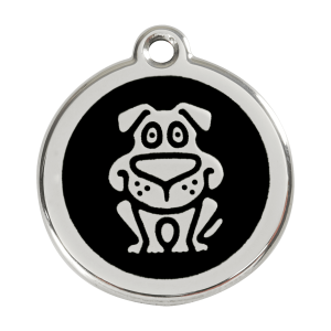 Médaille motif chien en émail noir et acier inoxydable - Taille L