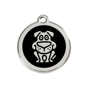 Médaille motif chien en émail noir et acier inoxydable - Taille M
