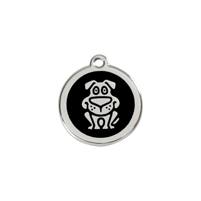 Vue avant - Médaille personnalisée pour chien ou chat - Red Dingo Émail et acier inoxydable - Motif Chien - Noir - Taille S