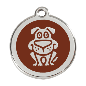 Médaille motif chien en émail brun et acier inoxydable - Taille L