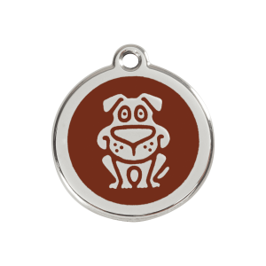 Médaille motif chien en émail brun et acier inoxydable - Taille M
