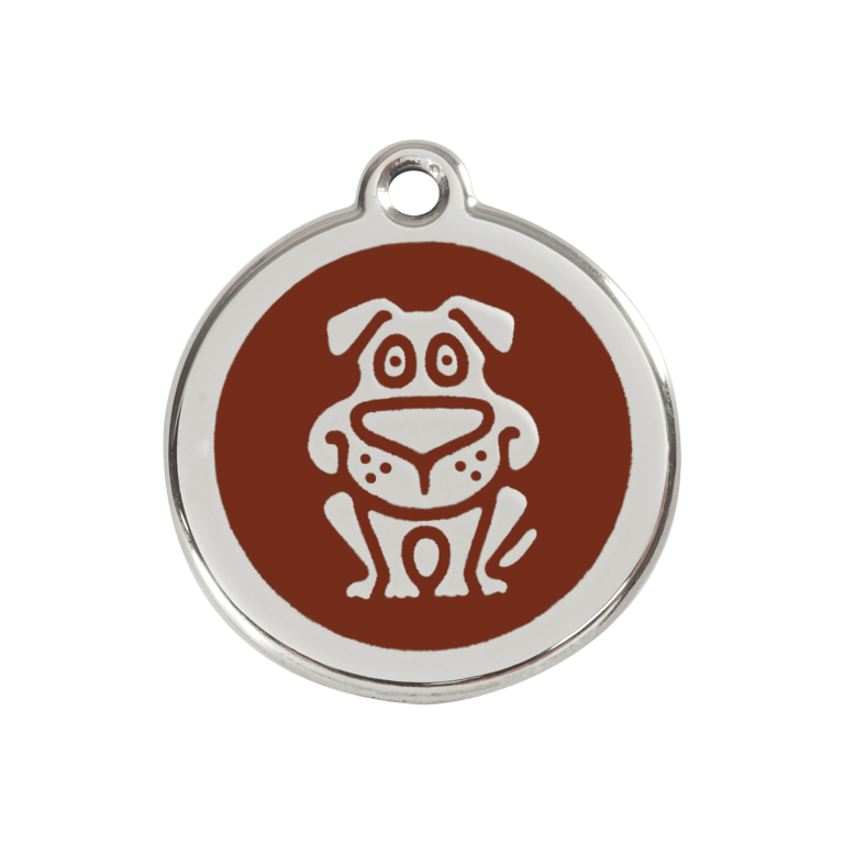 Vue avant - Médaille personnalisée pour chien Red Dingo en émail et acier inoxydable - Motif chien brun - Taille M