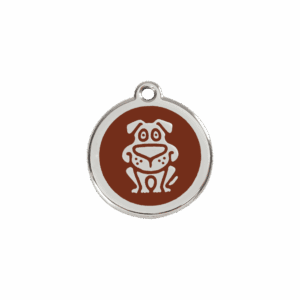 Médaille chat motif chien Émail et acier inoxydable - Brun - Taille S