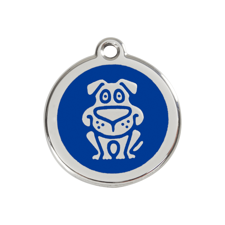 Vue avant - Médaille personnalisée pour chien en émail et acier inoxydable - Red Dingo - Motif chien - Bleu foncé - Taille M