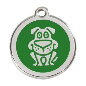 Médaille motif chien en émail vert et acier inoxydable - Taille L