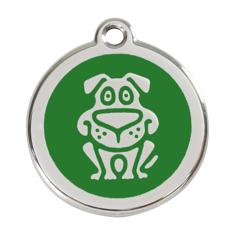 Vue avant - Médaille personnalisée pour chien Red Dingo Émail et acier inoxydable - Motif chien - Vert - Taille L