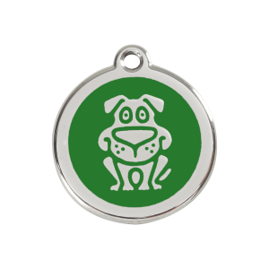 Médaille motif chien en émail vert et acier inoxydable - Taille M