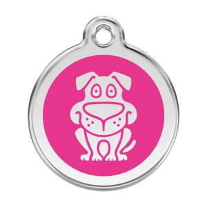 Médaille motif chien en émail rose vif - Taille L