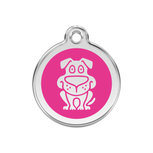 Médaille motif chien en émail rose vif et acier inoxydable - Taille M