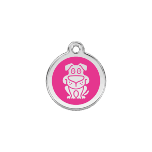 Médaille motif chien pour chat ou petit chien - Émail et acier inoxydable - Rose vif - Taille S