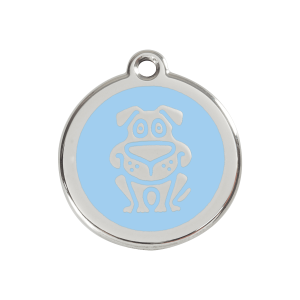 Médaille motif chien en émail bleu clair et acier inoxydable - Taille M