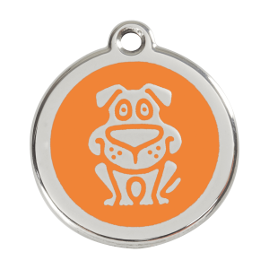 Médaille motif chien en émail orange et acier inoxydable - Taille L