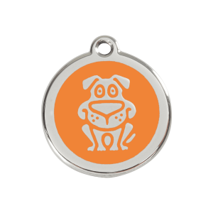 Médaille motif chien en émail orange et acier inoxydable - Taille M