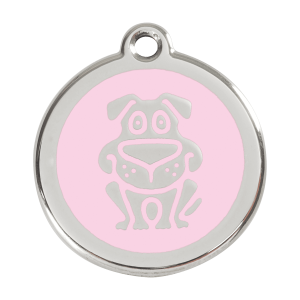 Médaille motif chien en émail rose et acier inoxydable - Taille L