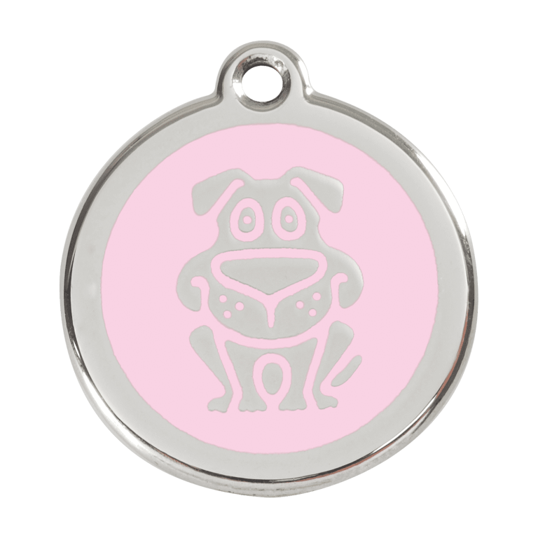 Vue avant - Médaille personnalisée pour chien Red Dingo Émail et acier inoxydable - Motif chien - Rose - Taille L