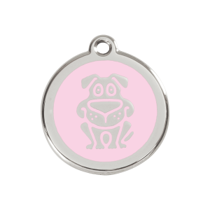 Médaille motif chien en émail rose et acier inoxydable - Taille M