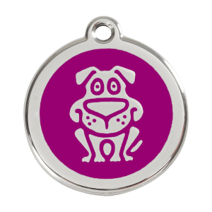 Médaille motif chien en émail violet et acier inoxydable - Taille L