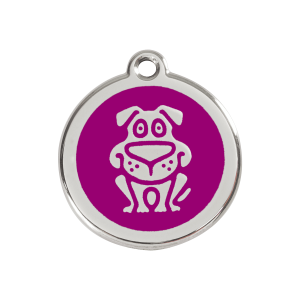 Médaille motif chien en émail violet et acier inoxydable - Taille M