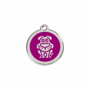 Médaille chat motif chien violet S émail et acier inoxydable