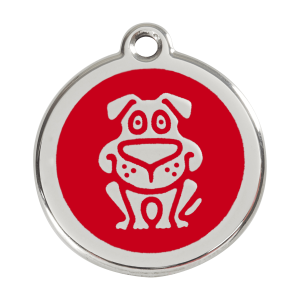 Médaille motif chien en émail rouge et acier inoxydable - Taille L