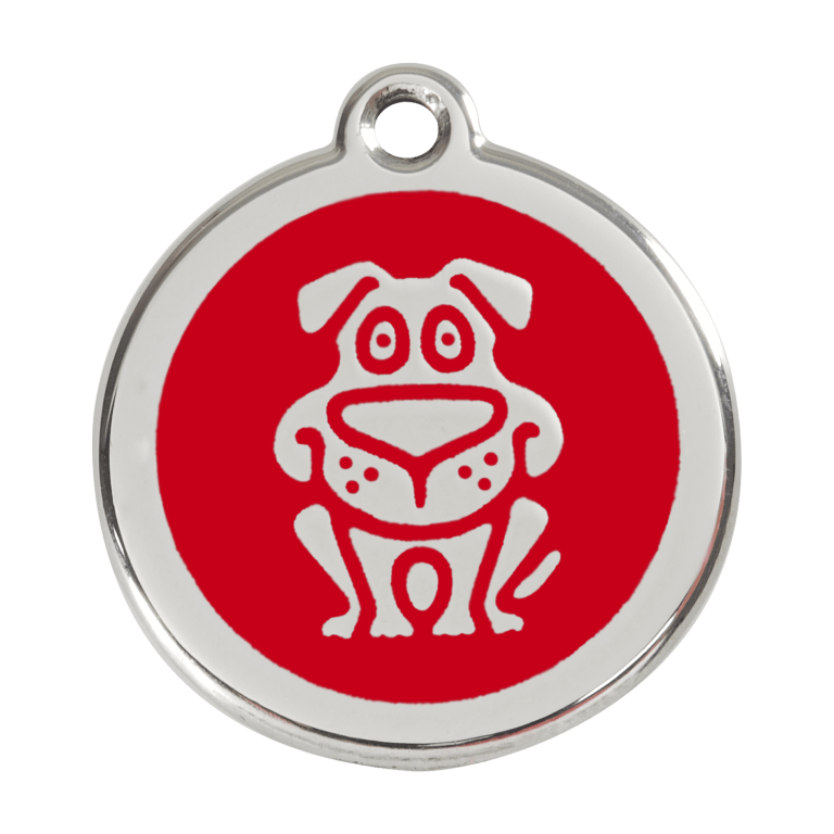 Vue avant - Médaille personnalisée pour chien Red Dingo Émail et acier inoxydable - Motif chien - Rouge - Taille L