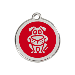 Médaille motif chien en émail rouge et acier inoxydable - Taille M