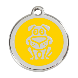 Médaille motif chien en émail jaune et acier inoxydable - Taille L