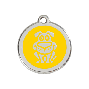 Médaille motif chien en émail jaune et acier inoxydable - Taille M