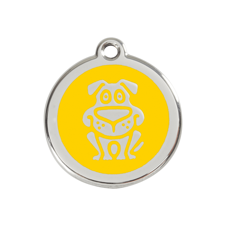 Vue avant - Médaille personnalisable pour chien en émail jaune Red Dingo - Taille M - 01-DG-YE-ME