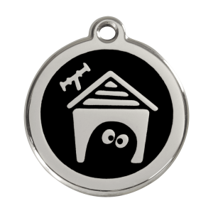Médaille niche de chien en émail noir et acier inoxydable - Taille L