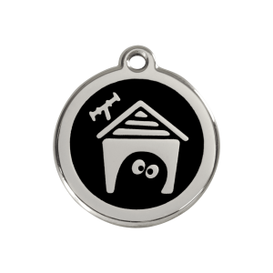 Médaille niche de chien en émail noir et acier inoxydable - Taille M