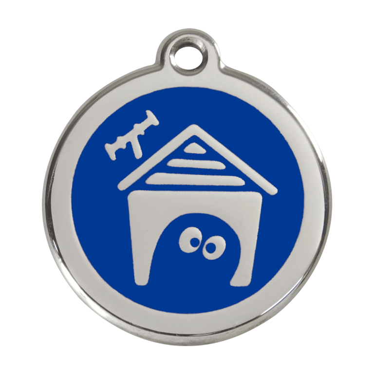 Vue avant - Médaille personnalisée pour chien en émail et acier inoxydable - Red Dingo - Bleu foncé - Taille L