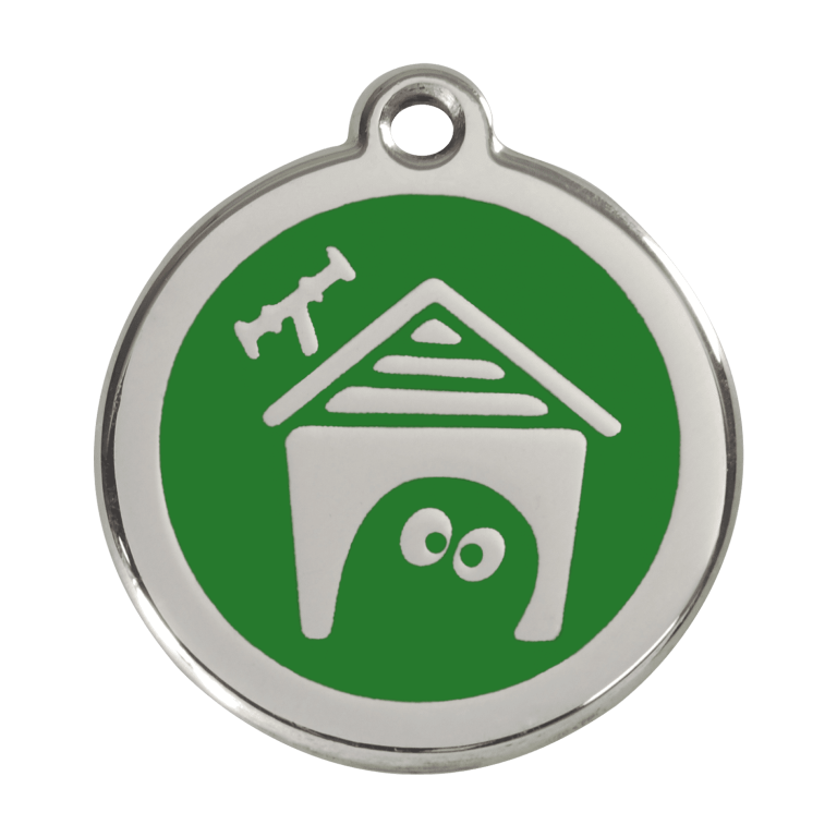 Vue avant - Médaille personnalisée pour chien Red Dingo en émail et acier inoxydable - Motif Niche - Vert - Taille L
