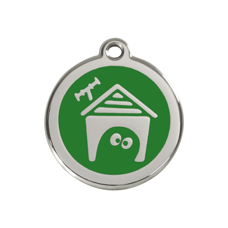 Vue avant - Médaille personnalisée pour chien Red Dingo en émail et acier inoxydable - Motif Niche - Vert - Taille M