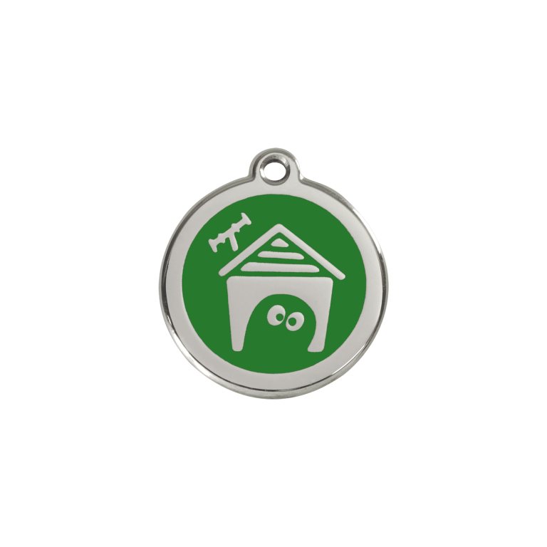 Vue avant - Médaille personnalisée pour chien/chat Red Dingo émail/acier inoxydable - Motif Niche - Vert - Taille S