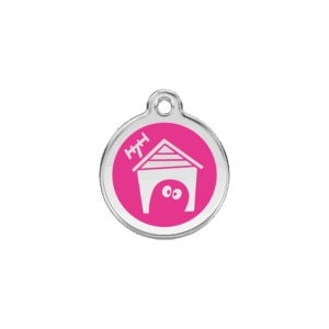 Médaille niche de chien pour chat - Émail et acier inoxydable - Rose vif - Taille S
