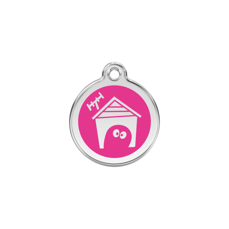 Vue avant - Médaille personnalisée pour chien/chat Red Dingo émail/acier inoxydable rose vif - Taille S
