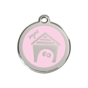 Médaille niche de chien en émail rose et acier inoxydable - Taille M