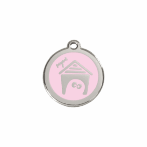 Médaille niche de chien pour chat ou petit chien - Émail rose S 20mm