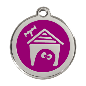 Médaille niche de chien en émail violet et acier inoxydable - Taille L