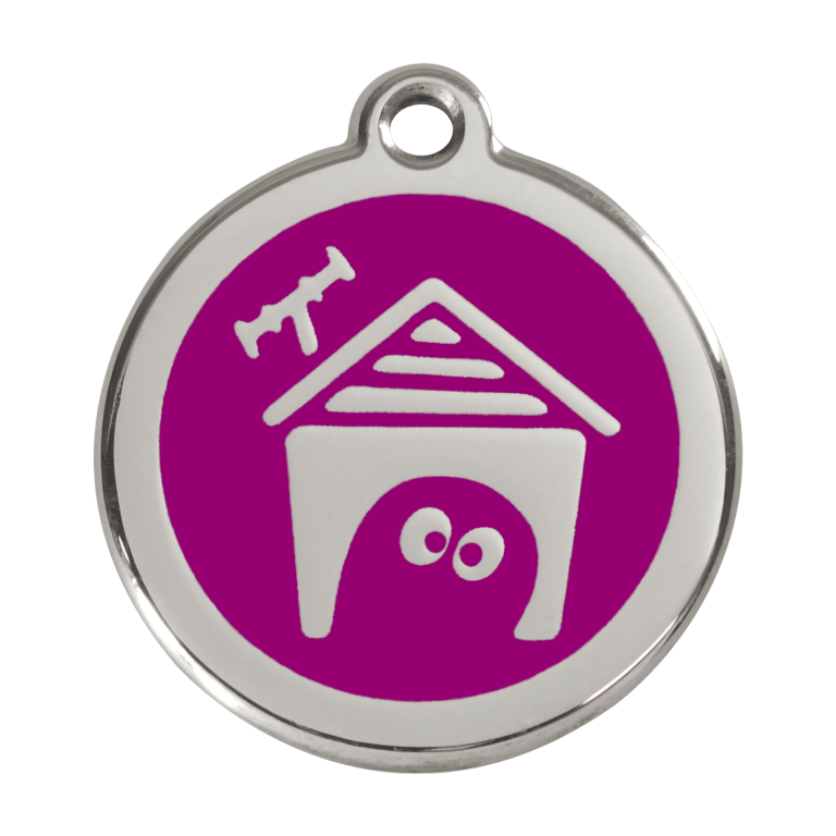 Vue avant - Médaille personnalisée pour chien Red Dingo en émail et acier inoxydable - Violet - Taille L