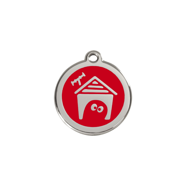 Vue avant - Médaille personnalisée pour chien/chat Red Dingo Émail/Acier inoxydable - Motif Niche - Rouge - Taille S