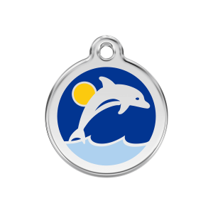 Médaille chien dauphin Bleu foncé Taille M émail et acier inoxydable