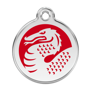 Médaille chien Dragon Rouge Taille L en émail et acier inoxydable